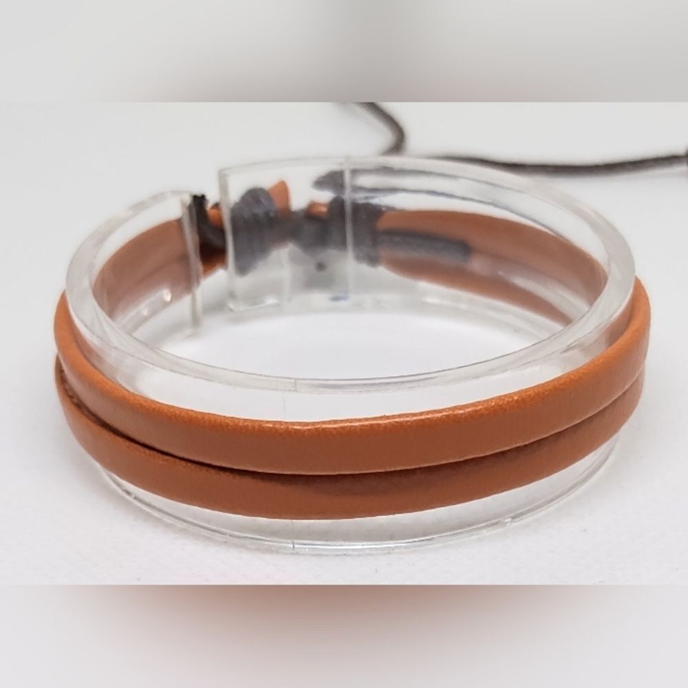 Men's bracelet leather layered brown new e53